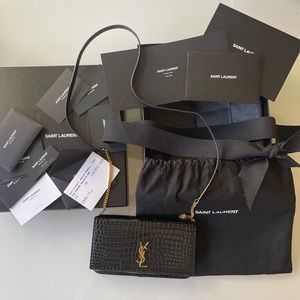 Saint Laurent YSL Croc-Embossed Phone Holder/Shoulder Bag